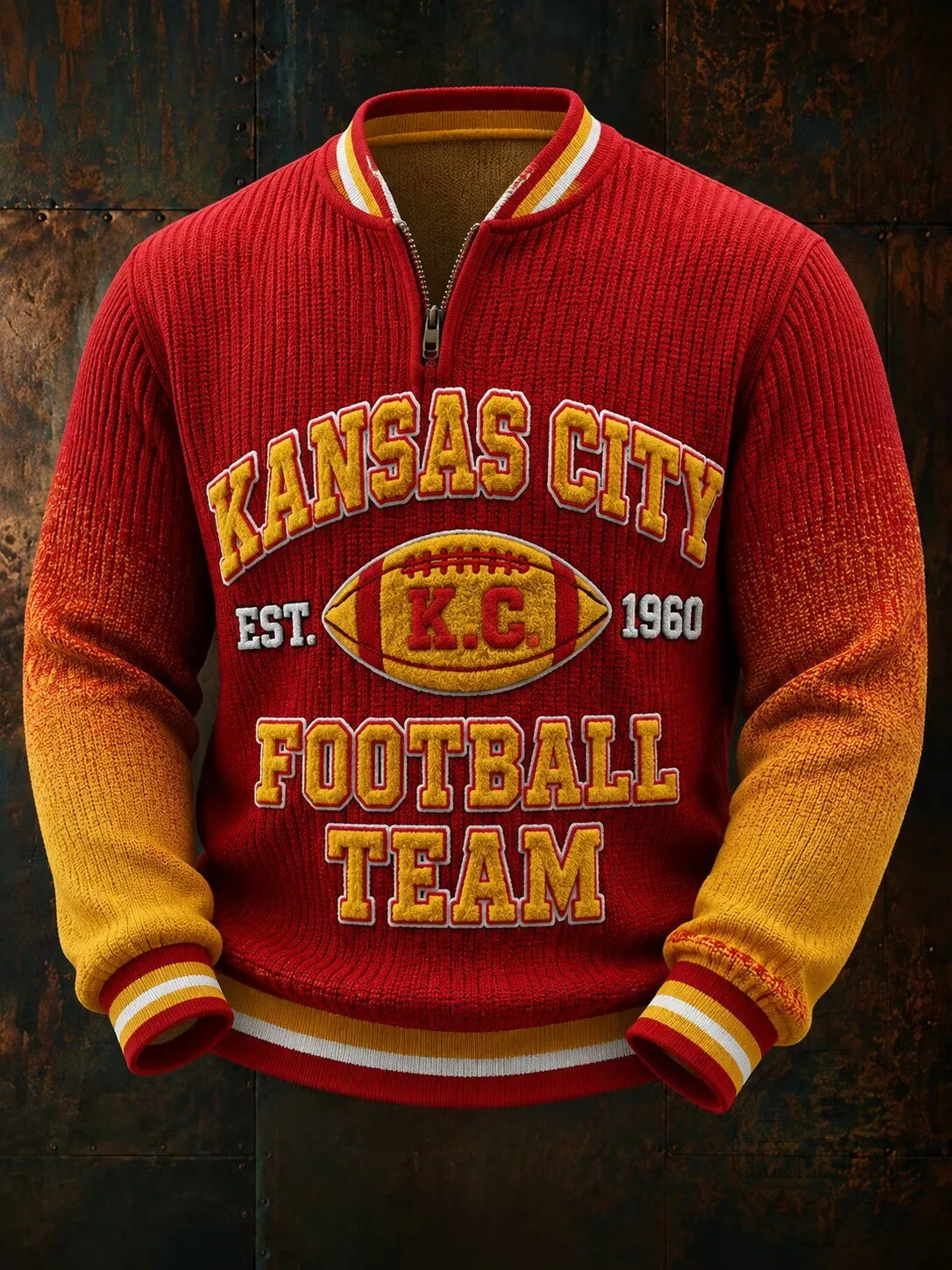 Kansas City Football Team Vintage Style Quarter Zip Sweatshirt