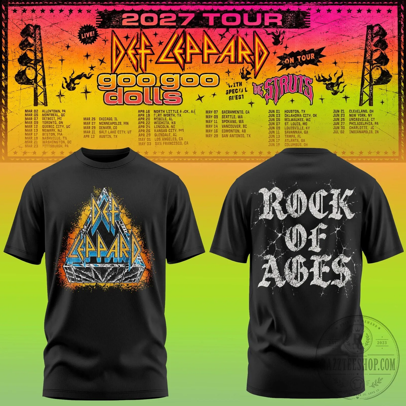 Def Leppard 2027 Tour Rock of Ages Black Graphic T-Shirt