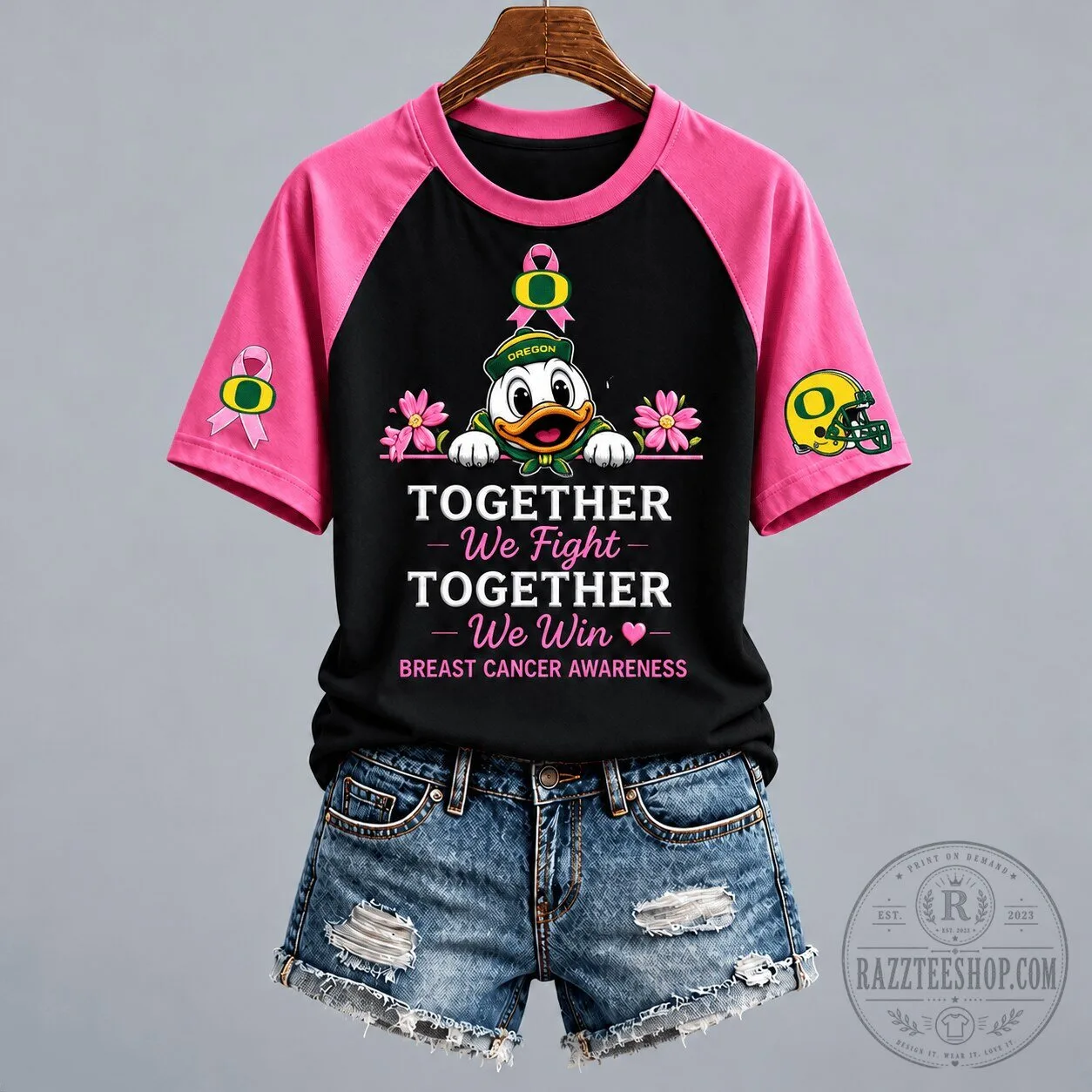 Oregon Ducks Breast Cancer Awareness Together We Fight Together We Win T-Shirt