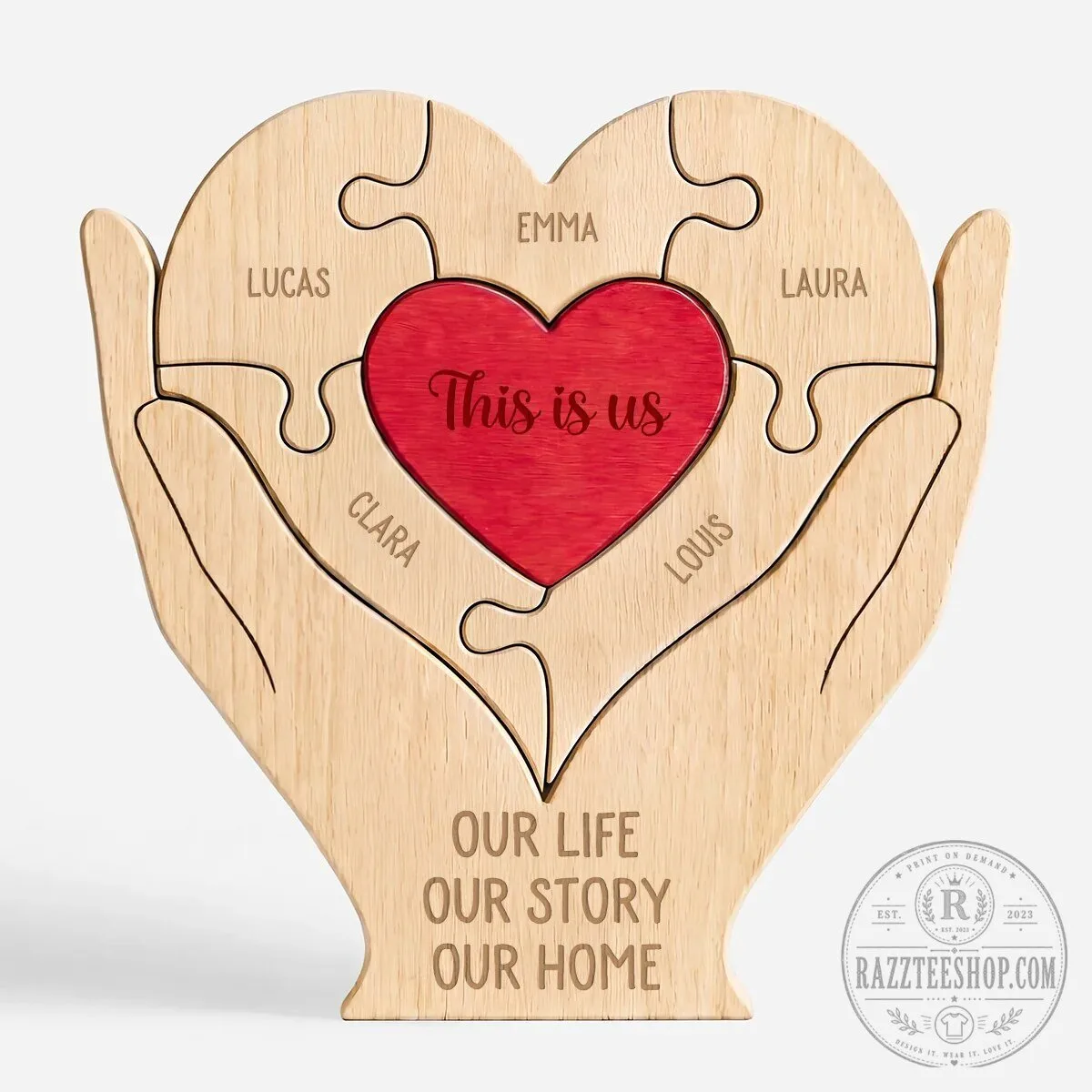Personalized Family Heart Puzzle with Custom Names - Our Life Our Story Our Home