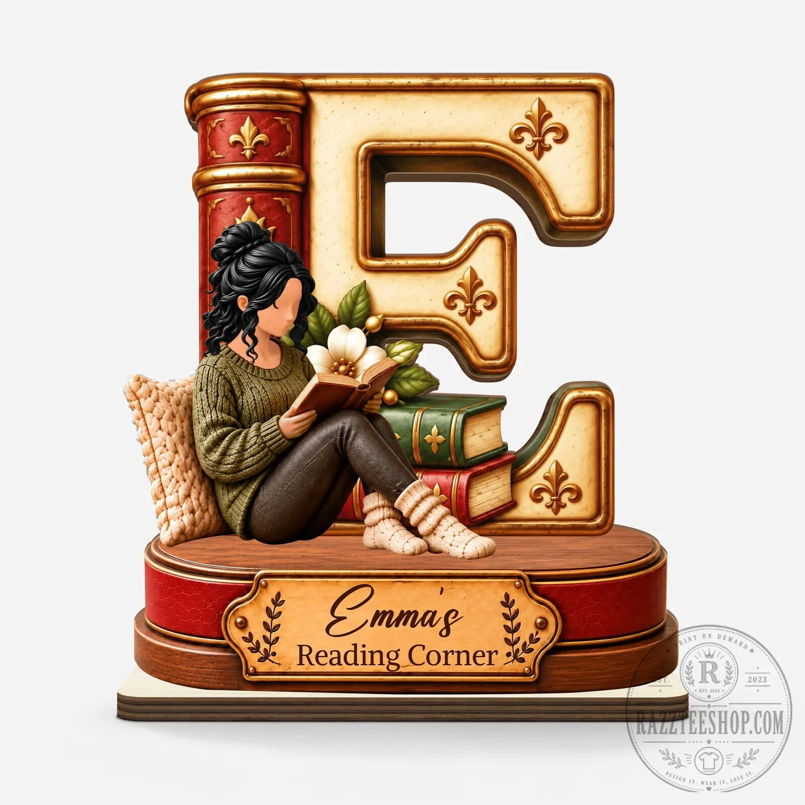 Personalized Initial Reading Corner Plaque with Flat Stand for Book Lovers 1 Personalized Initial Reading Corner Plaque with Flat Stand for Book Lovers