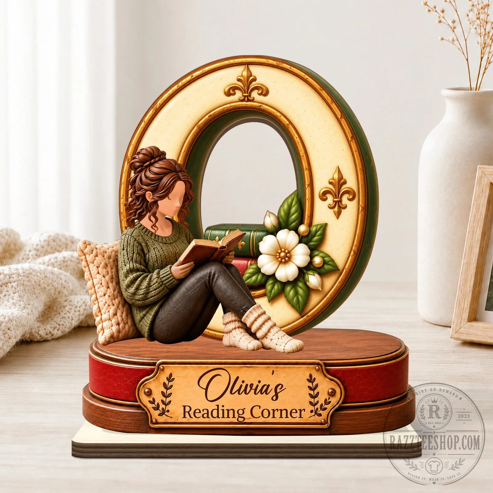 Personalized Initial Reading Corner Plaque with Flat Stand for Book Lovers 9 Personalized Initial Reading Corner Plaque with Flat Stand for Book Lovers