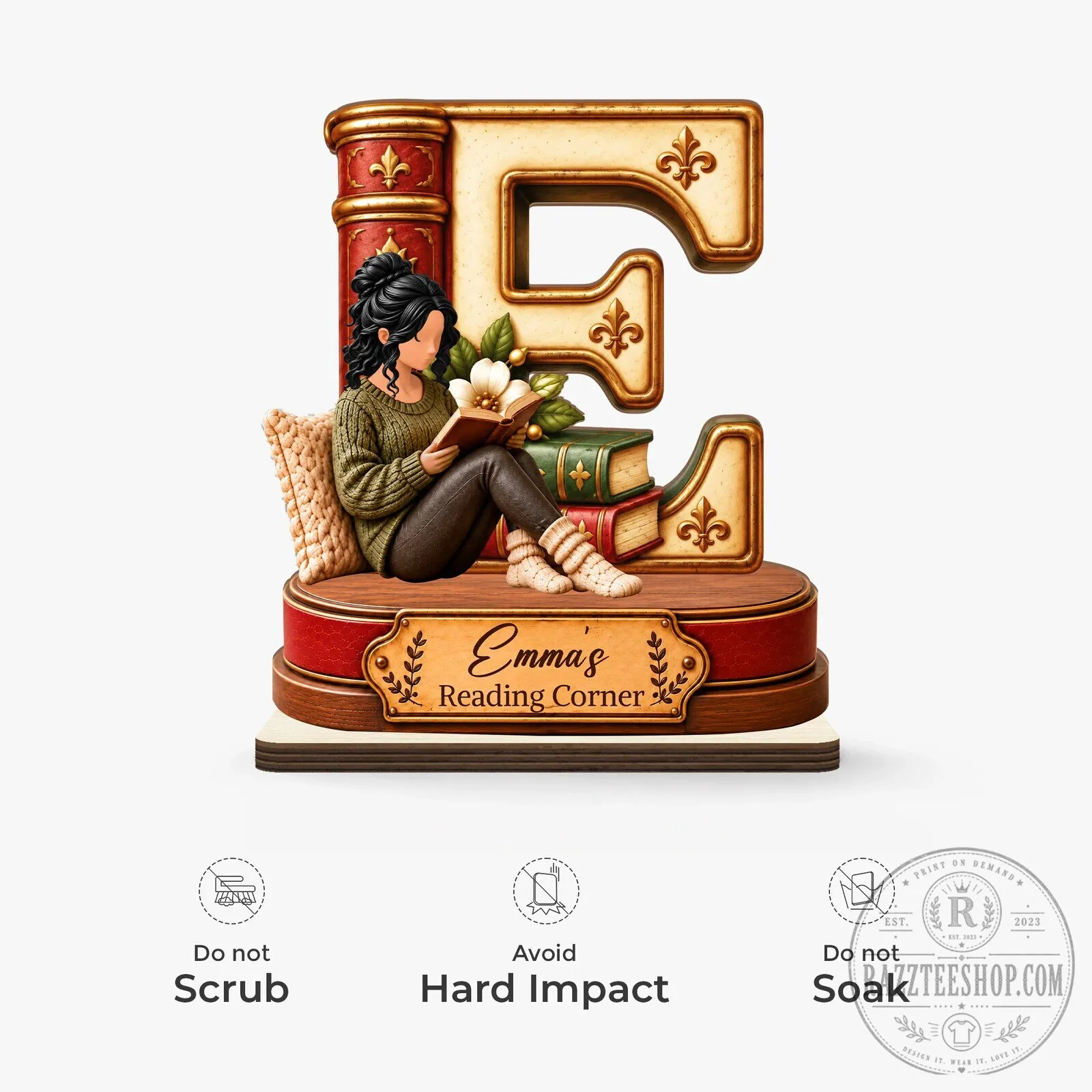 Personalized Initial Reading Corner Plaque with Flat Stand for Book Lovers 12 Personalized Initial Reading Corner Plaque with Flat Stand for Book Lovers