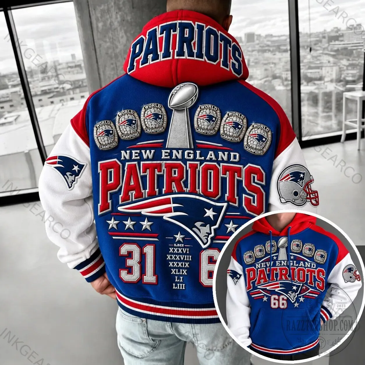 New England Patriots Super Bowl Champions Varsity Hoodie 5 New England Patriots Super Bowl Champions Varsity Hoodie
