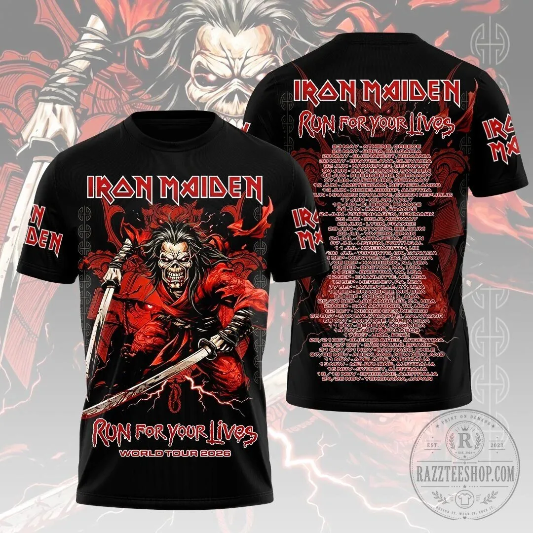 2026 Graphic T-Shirt for Iron Maiden's Run For Your Lives Tour 2 2026 Graphic T-Shirt for Iron Maiden's Run For Your Lives Tour