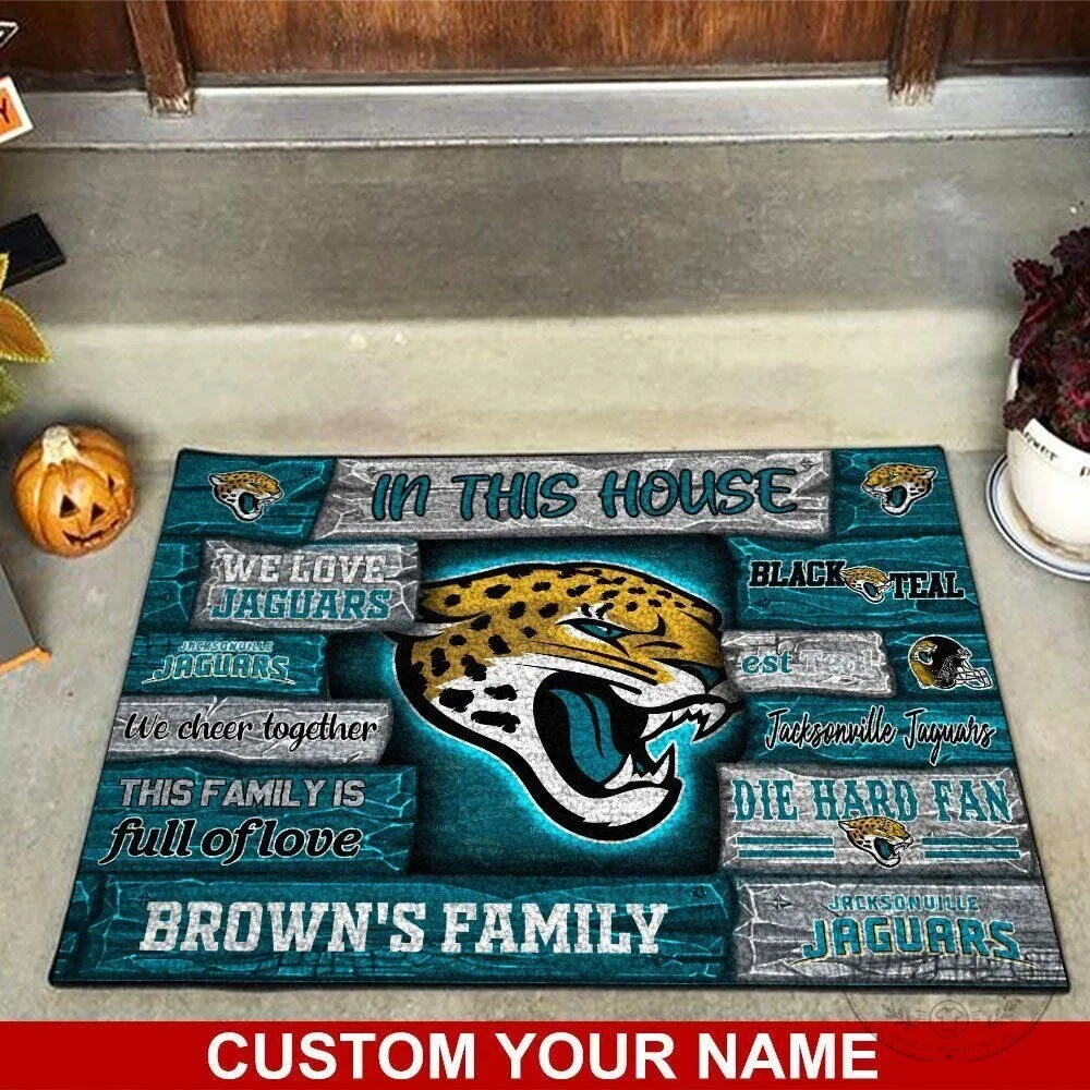 Jacksonville Jaguars Family Die Hard Fan Black Teal Custom Welcome Doormat