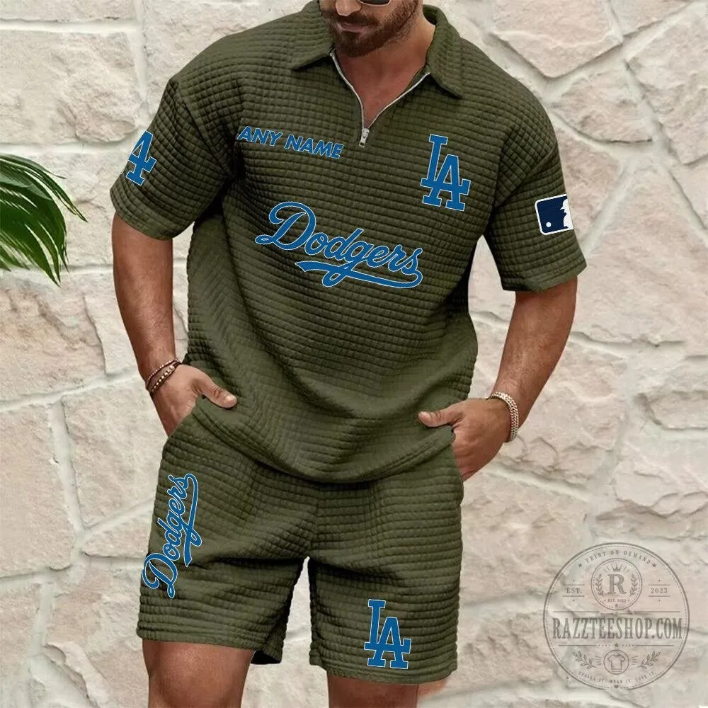 Los Angeles Dodgers Personalized Name White Waffle Knit Zip Polo Shirt 12 Los Angeles Dodgers Personalized Name White Waffle Knit Zip Polo Shirt