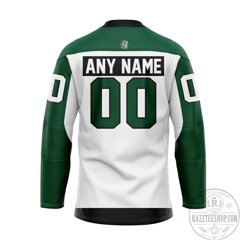 Cedar Rapids RoughRiders USHL Ice Hockey Team White and Green Jersey 7 Cedar Rapids RoughRiders USHL Ice Hockey Team White and Green Jersey