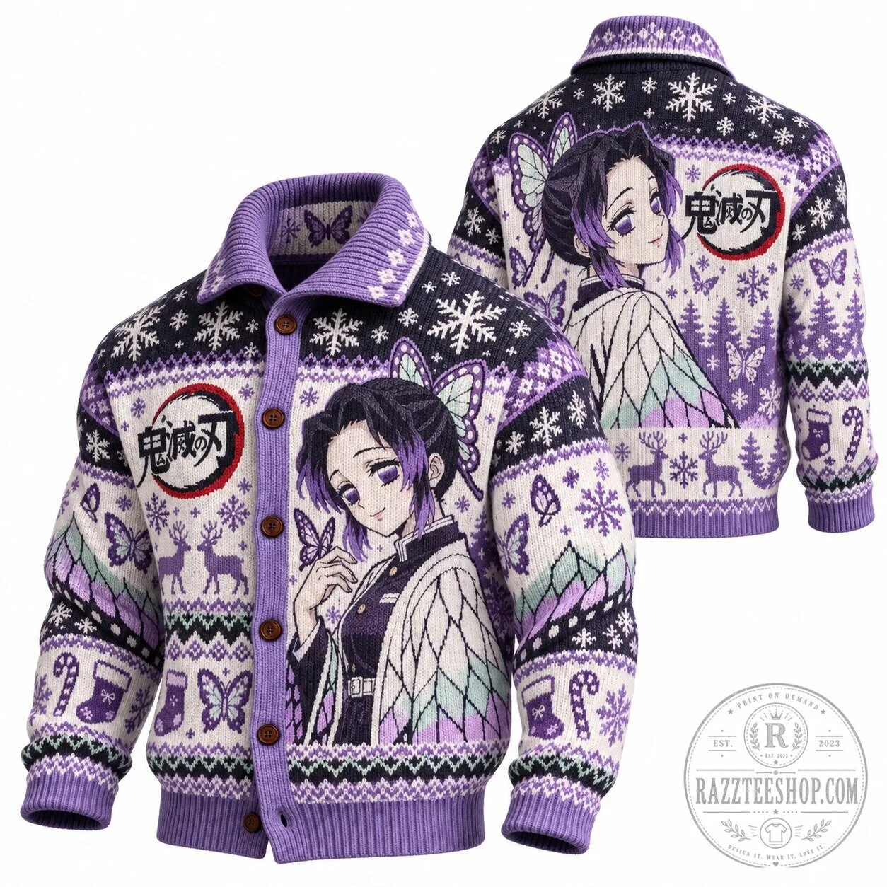 Demon Slayer Shinobu Kocho Anime Ugly Christmas Sweater Cardigan