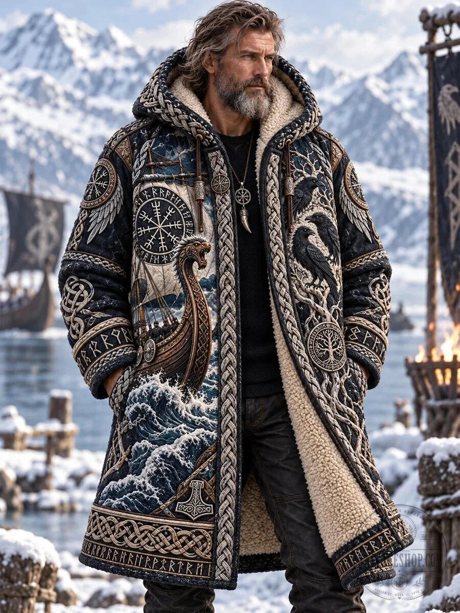Viking Art Fleece Lined Hooded Winter Coat Jacket