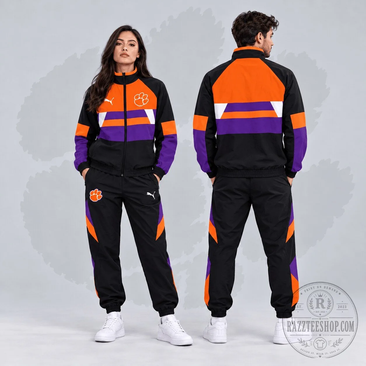 Clemson Tigers NCAA Colorblock Performance Tracksuit Jacket and Jogger Set