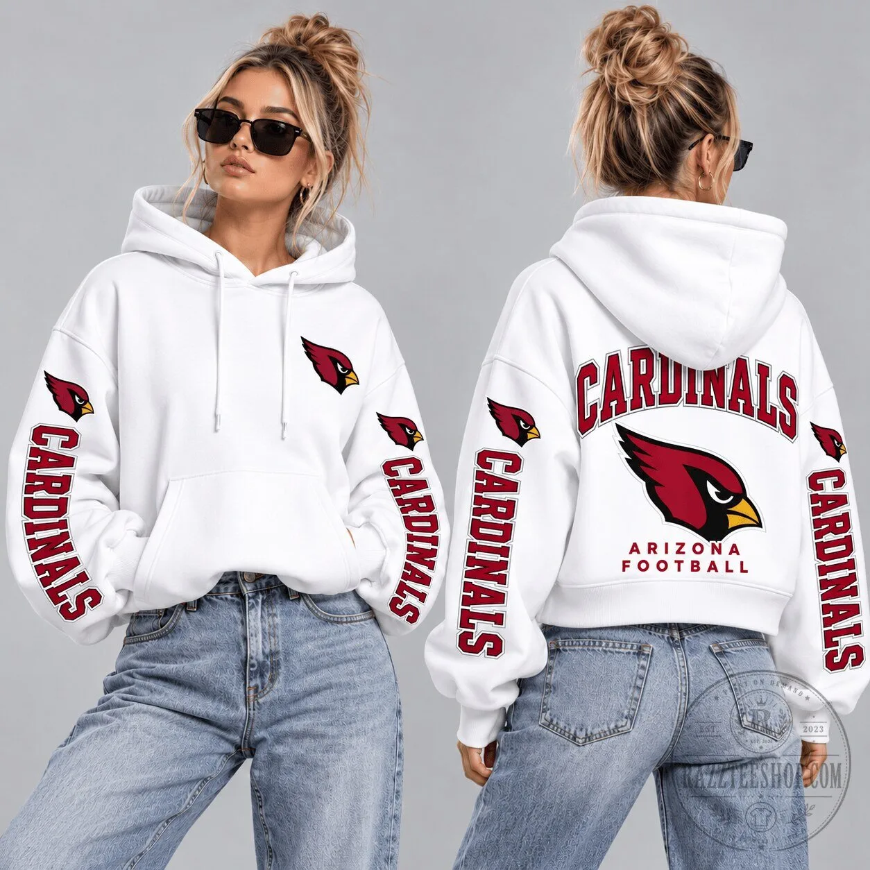 Arizona Cardinals Football Team Logo White Cropped Hoodie for Women