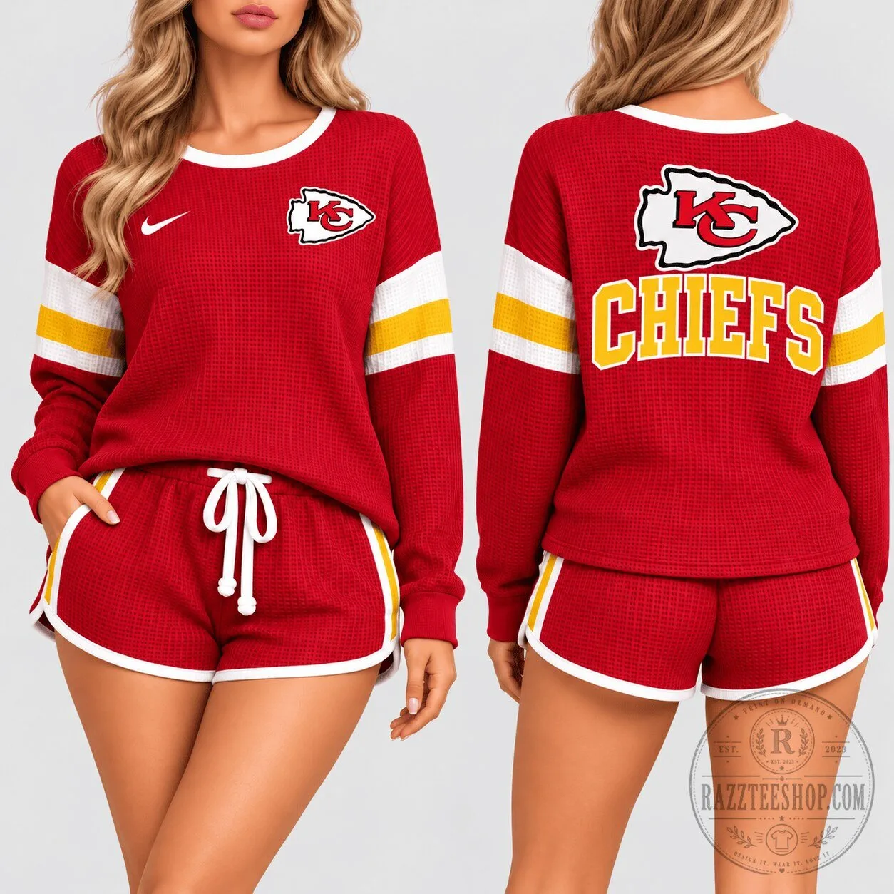 Kansas City Chiefs Women's Red Waffle Knit Lounge Set with Shorts