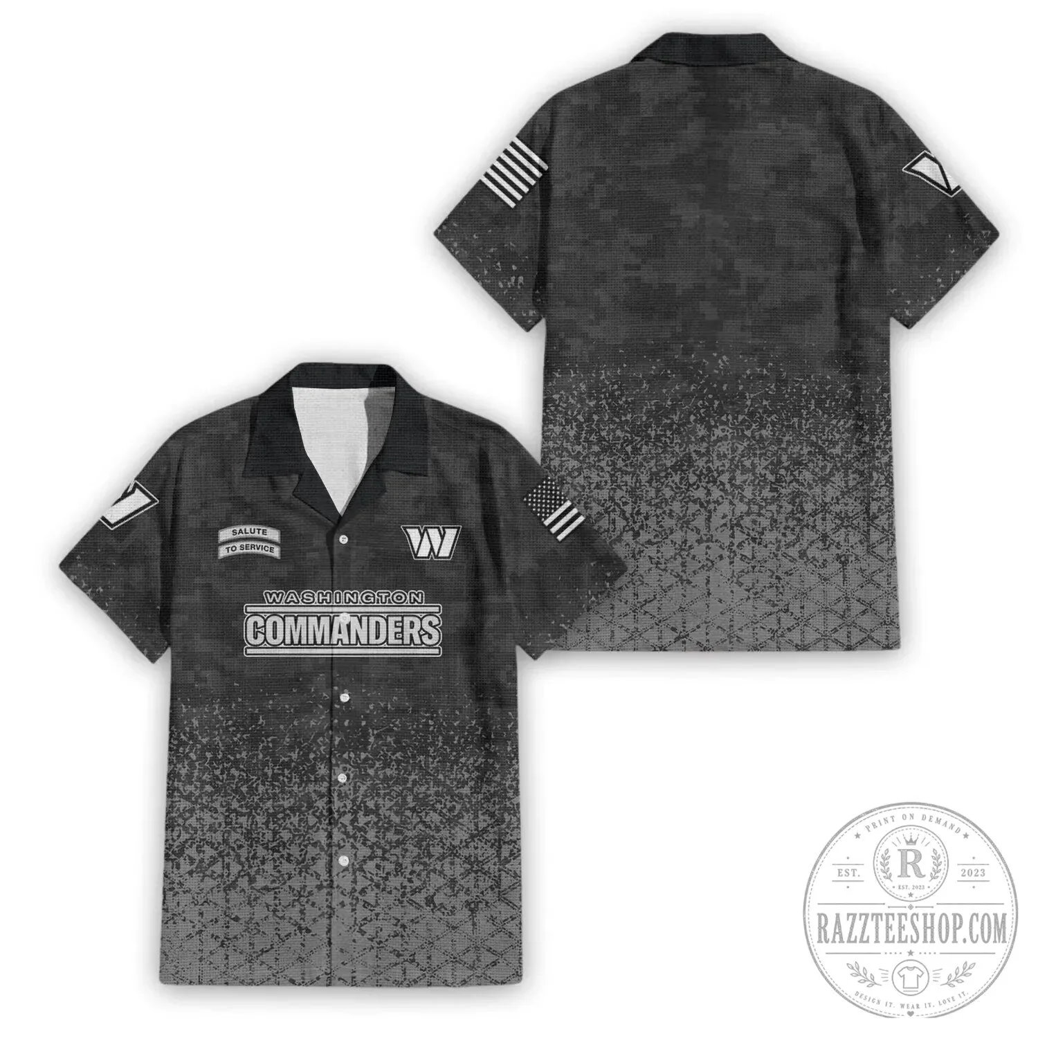 Hawaiian Shirt in Black Digital Camo for Washington Commanders Salute To Service 3 Hawaiian Shirt in Black Digital Camo for Washington Commanders Salute To Service
