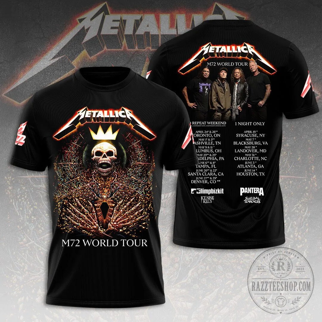 Metallica M72 World Tour Skull and Crown Black T-Shirt