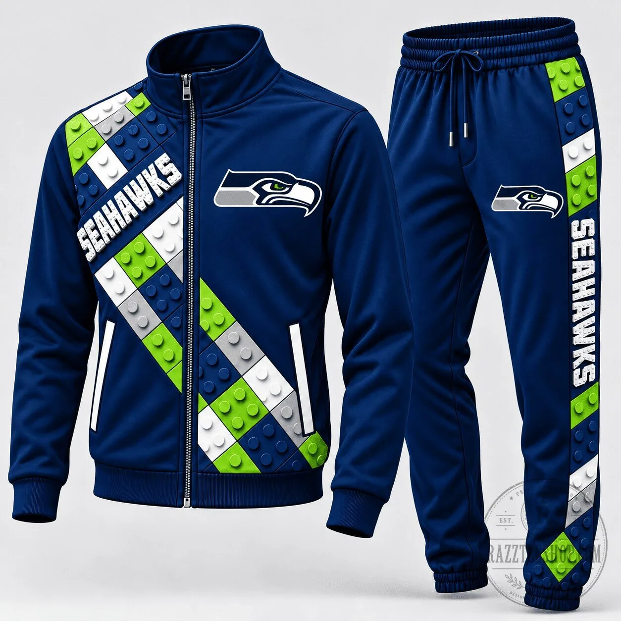 Seattle Seahawks NFL Football Team Block Fusion Design Tracksuit Jacket