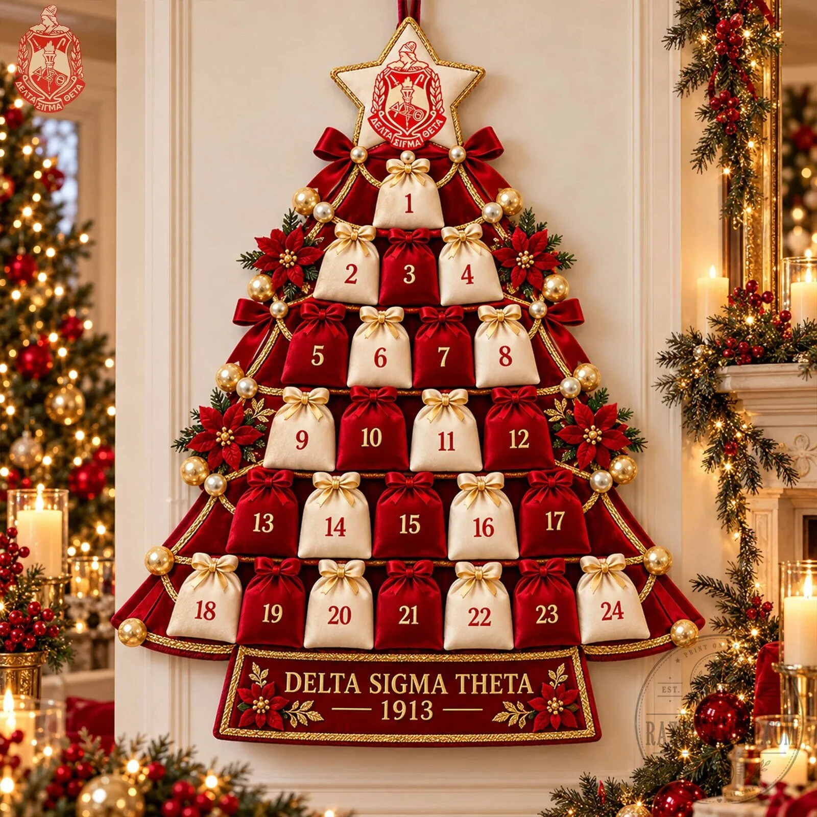 Delta Sigma Theta Sorority Christmas Tree Advent Calendar with 24 Pouches 7 Delta Sigma Theta Sorority Christmas Tree Advent Calendar with 24 Pouches