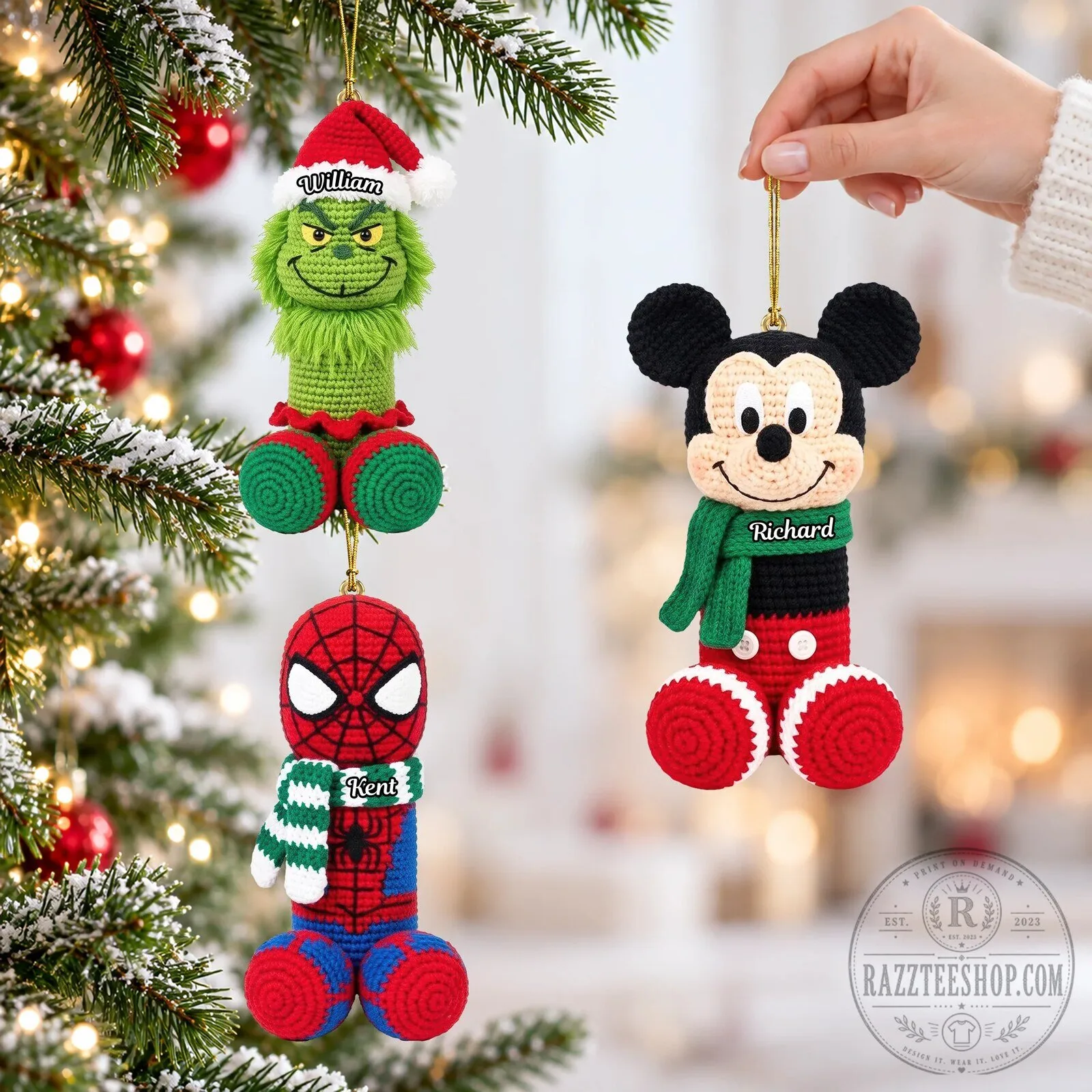 Personalized Grinch Mickey Mouse Spider-Man Christmas Crochet Ornament 1 Personalized Grinch Mickey Mouse Spider-Man Christmas Crochet Ornament