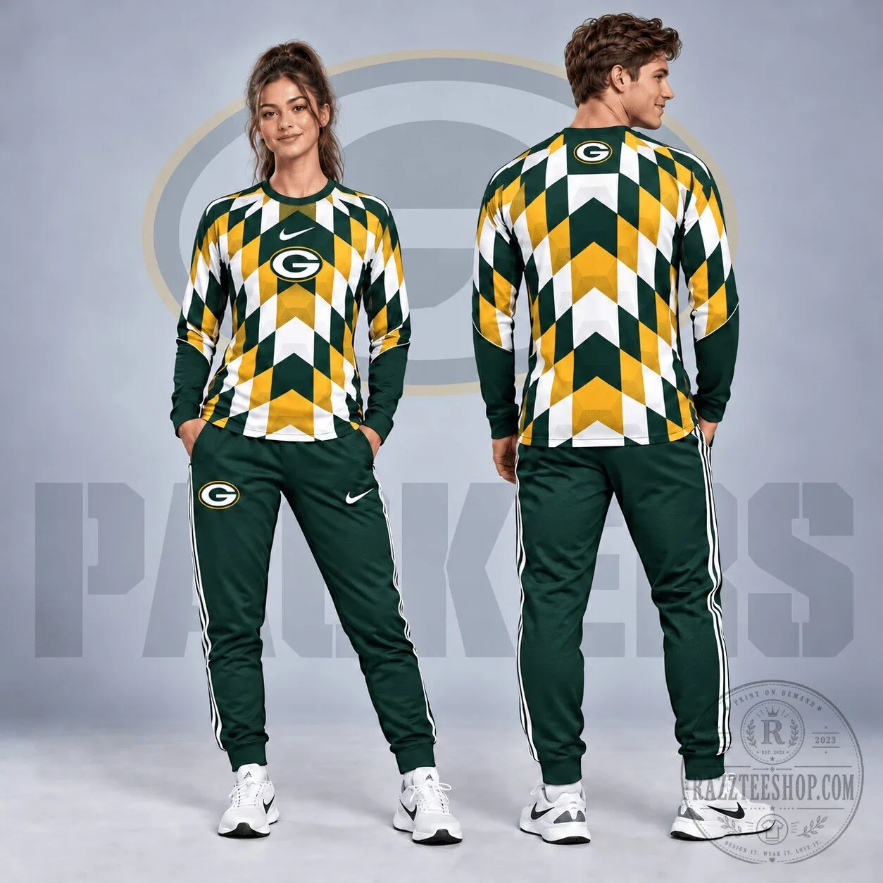 Green Bay Packers Diamond Chevron Geometric Print Long Sleeve Shirt