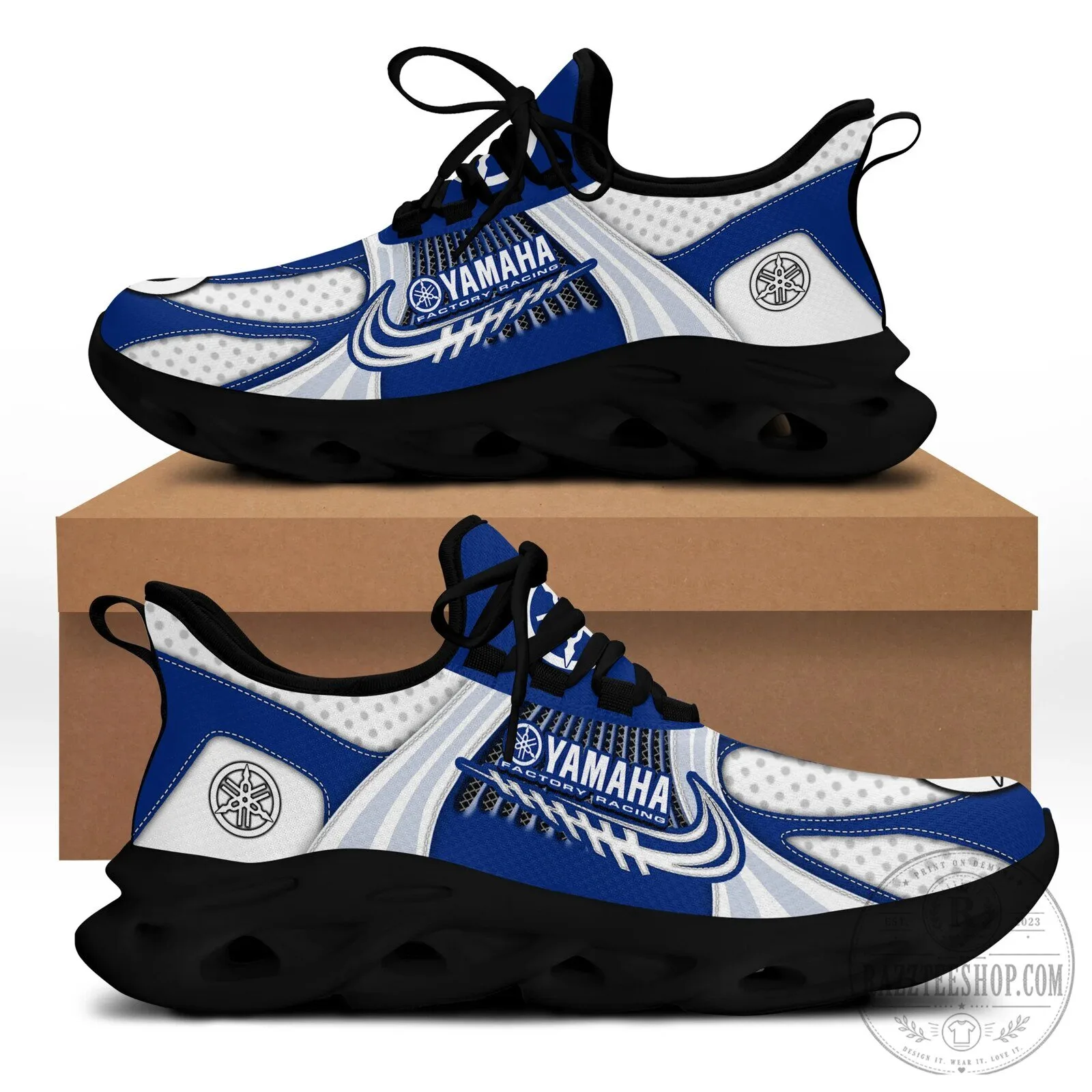 Yamaha Factory Racing Team Logo Blue and White Running Shoes