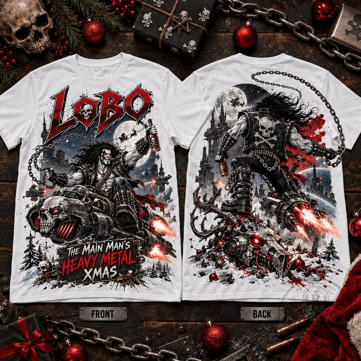 Lobo The Main Man's Heavy Metal Christmas Comic Book T-Shirt
