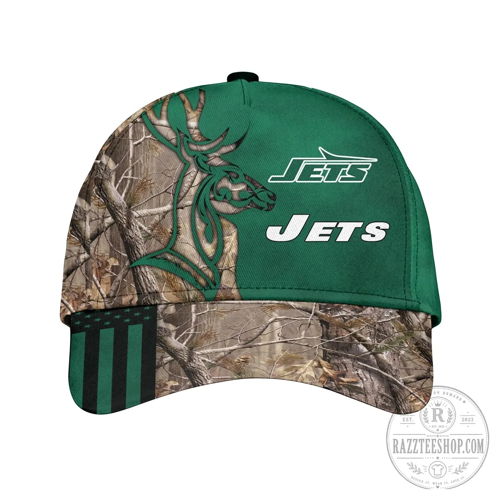New York Jets Hunting Camouflage Deer Antler Green Baseball Cap Hat