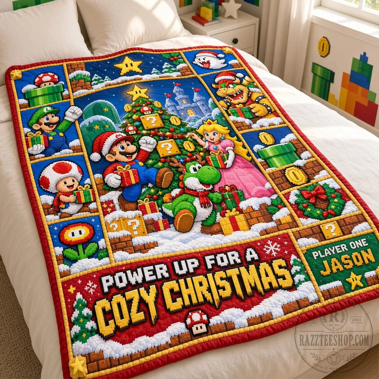 Super Mario Brothers Power Up For A Cozy Christmas Personalized Blanket