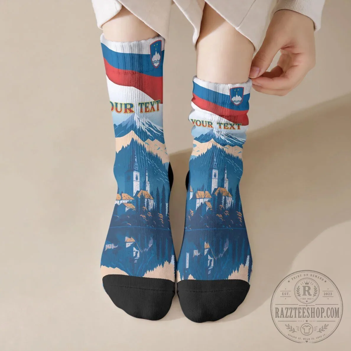 Slovenia Independence Day Lake Bled Julian Alps Landscape Personalized Crew Socks