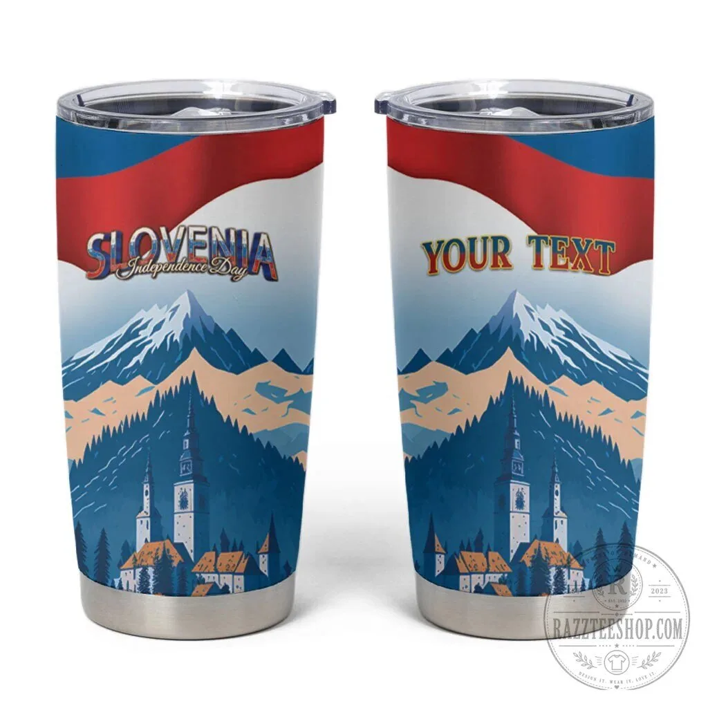 Personalized Tumbler Featuring Lake Bled Landscape for Slovenia Independence Day in the Julian Alps