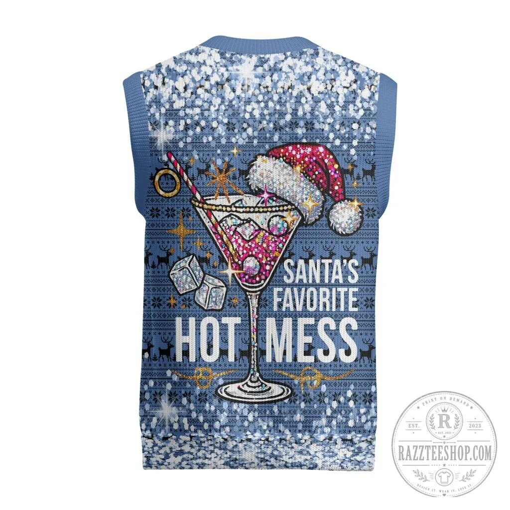 Sleighing Being A Hot Mess Christmas Martini Glass Ugly Sweater Vest 8 Sleighing Being A Hot Mess Christmas Martini Glass Ugly Sweater Vest