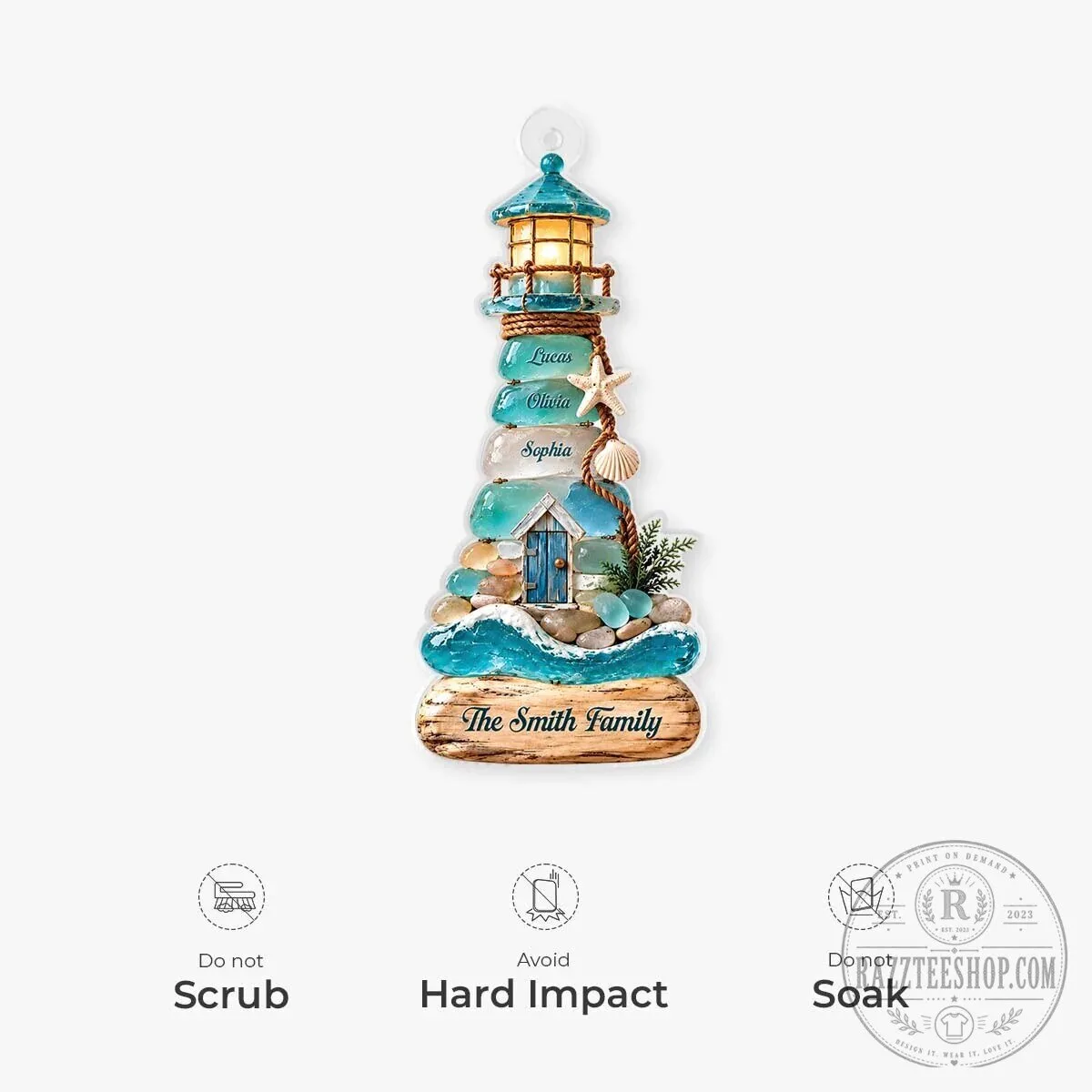Personalized Sea Glass Coastal Lighthouse Family Name Christmas Ornament 14 Personalized Sea Glass Coastal Lighthouse Family Name Christmas Ornament