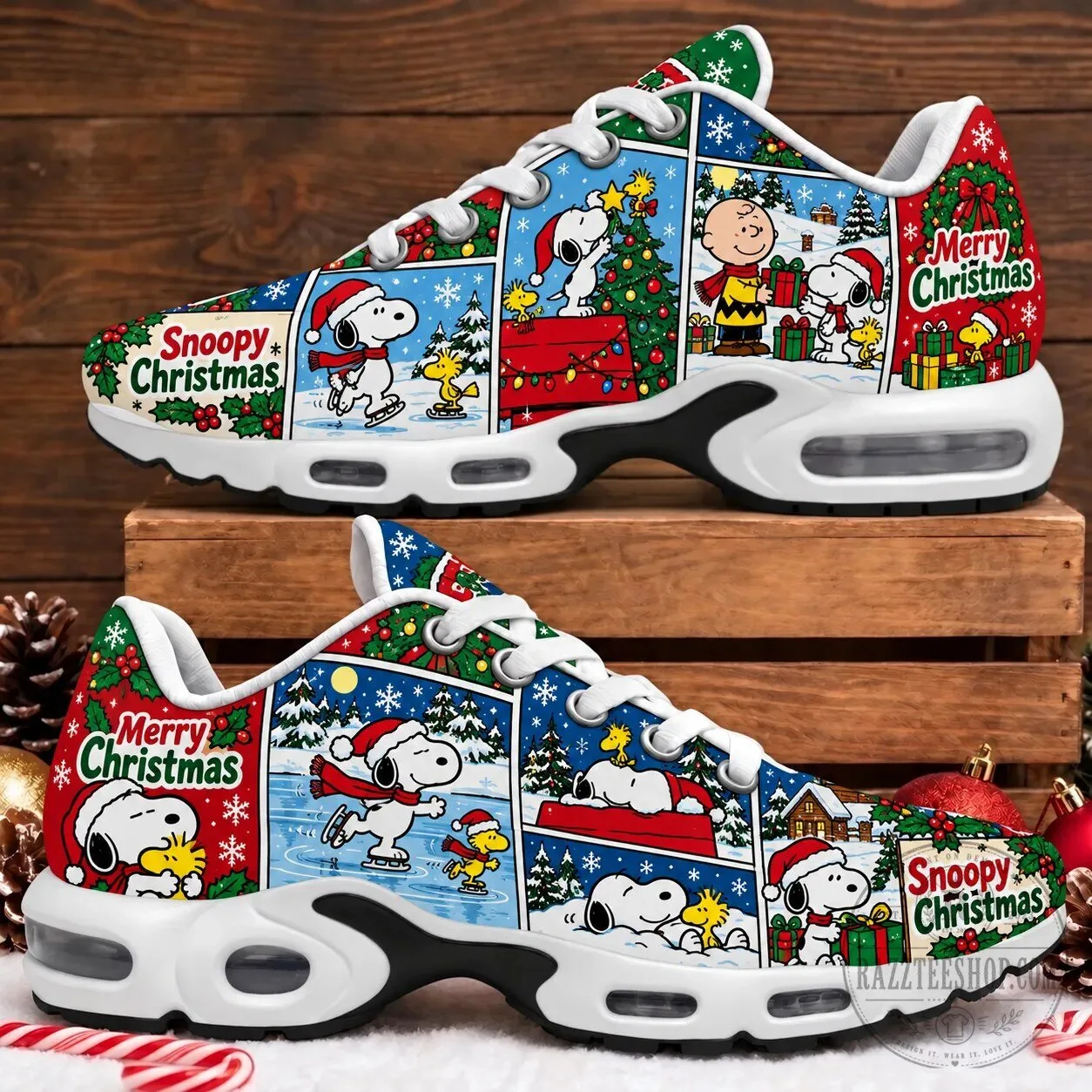 Snoopy And Woodstock Christmas Holiday Celebration Sneakers Shoes