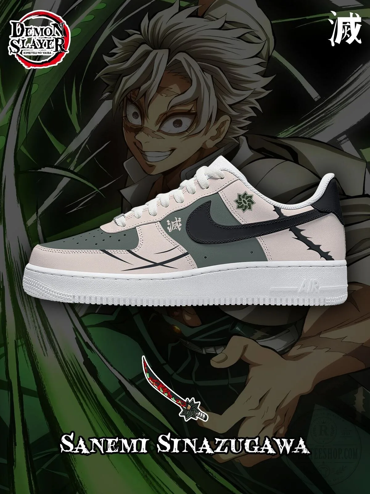 Demon Slayer Sanemi Shinazugawa Anime Custom Air Force 1 Style Shoes 1 Demon Slayer Sanemi Shinazugawa Anime Custom Air Force 1 Style Shoes